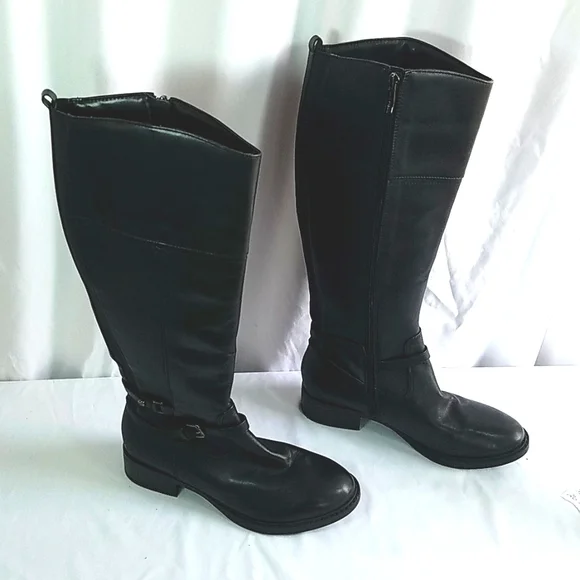 Easy Spirit Sleigh Tall Leather Black Boots Size 7W - Picture 1 of 11